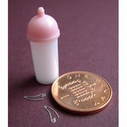 Pink Baby Bottle with 2 Nappy Pins